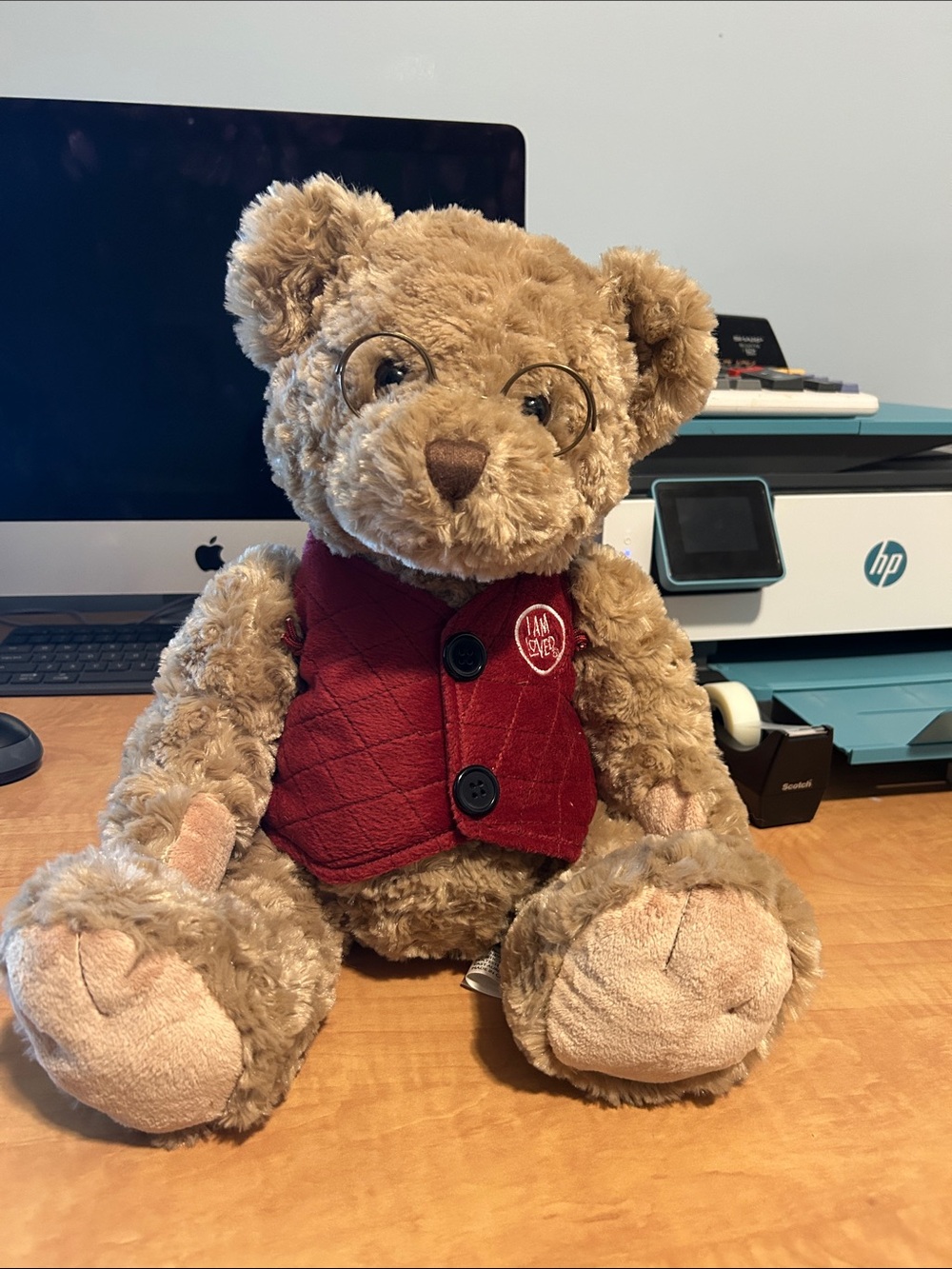 Helzberg Diamonds Brown Plush Bear with Red Quilted Vest and pouch for gift